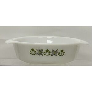 Pyrex Spring Blossom Green Crazy Daisy Oval Casserole Dish 437 Milk Glass White